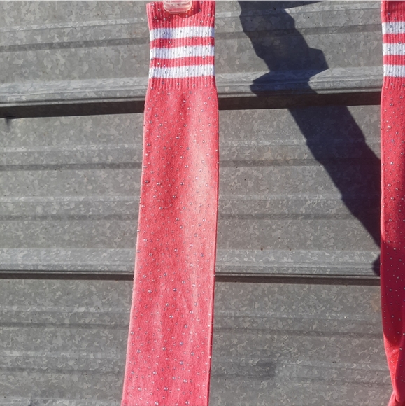 Neon Pink Rhinestone Thigh High Socks - Picture 13 of 17